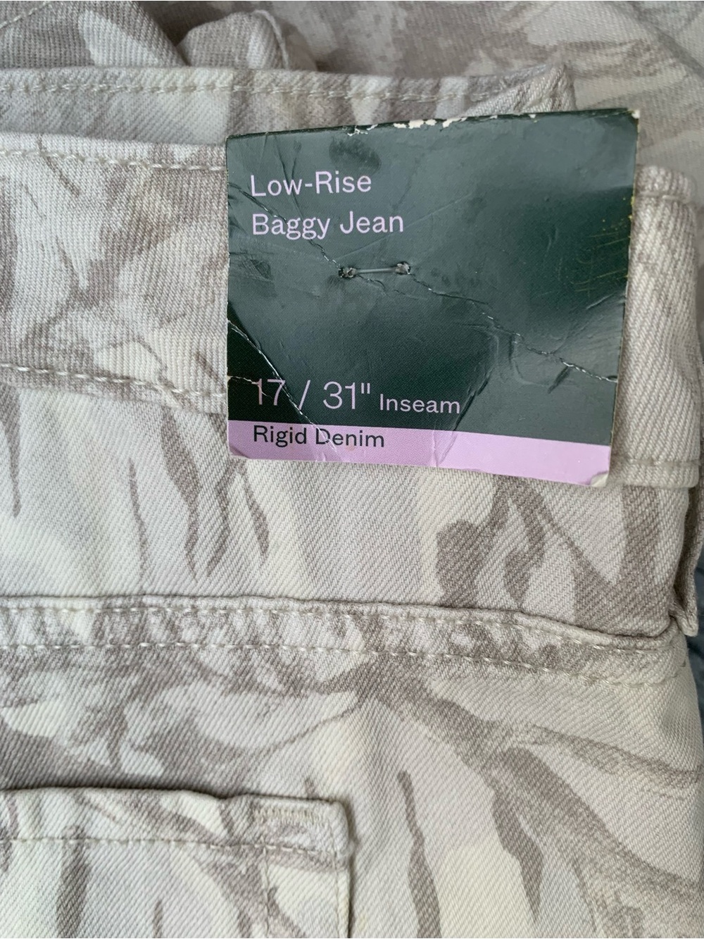 NWT Low rise Baggy Rigid Denim Jeans Light Gray Floral Print